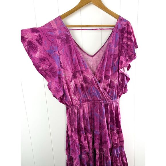 Anthro Daily Practice Tiered Ruffle Mini Dress Pink Purple YCX Print Small - Picture 9 of 14